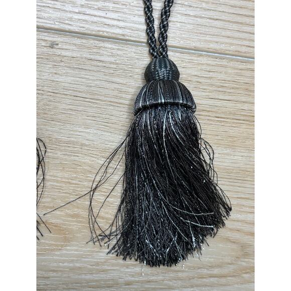 2 Black Gray White Curtain Tiebacks Tassels Set 5" Tassel - Picture 2 of 4